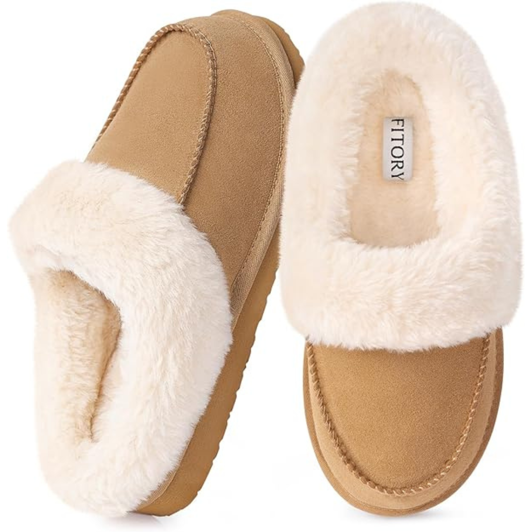 FITORY Women's Suede Slipper With Faux Fur Lining