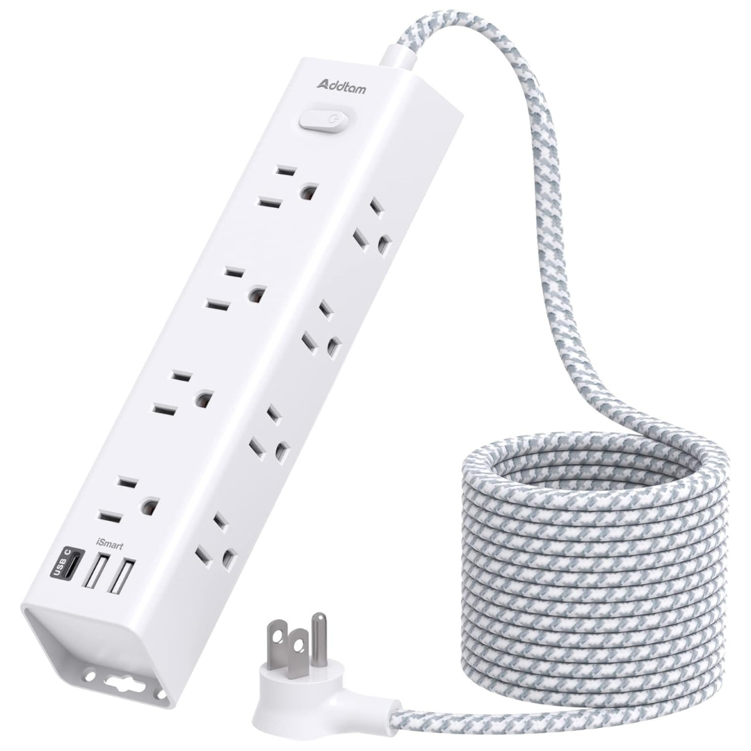Addtam 15-in-1 Surge Protector Power Strip W/ 10ft Extension Cord