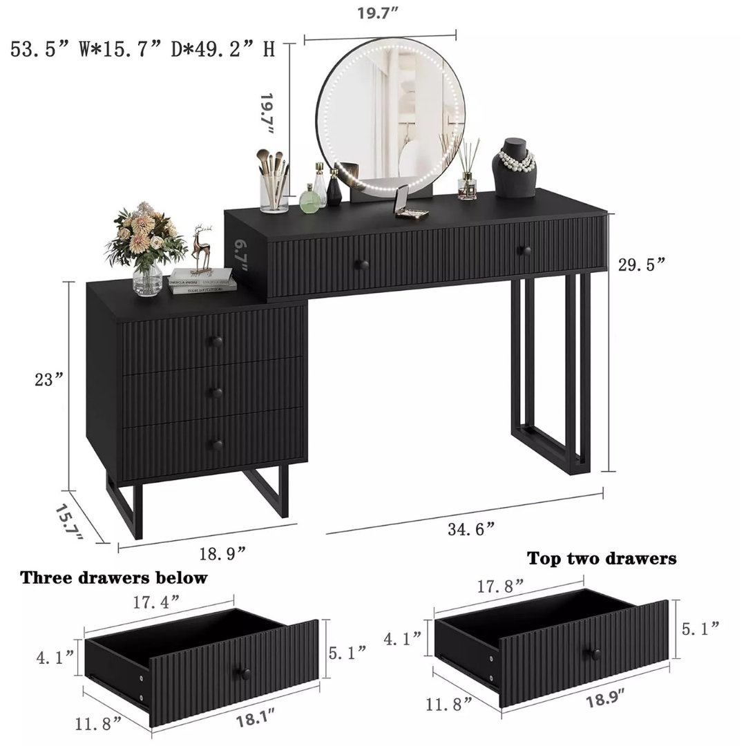 Gaomon Small Makeup Vanity Desk with Lighted Mirror and 5 Drawers