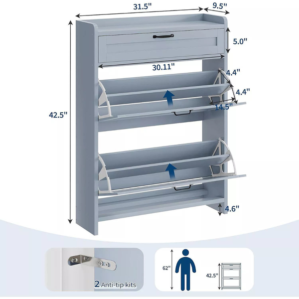 Gaomon Shoe Cabinet with 2 Flip Drawers & 1 Top Drawer