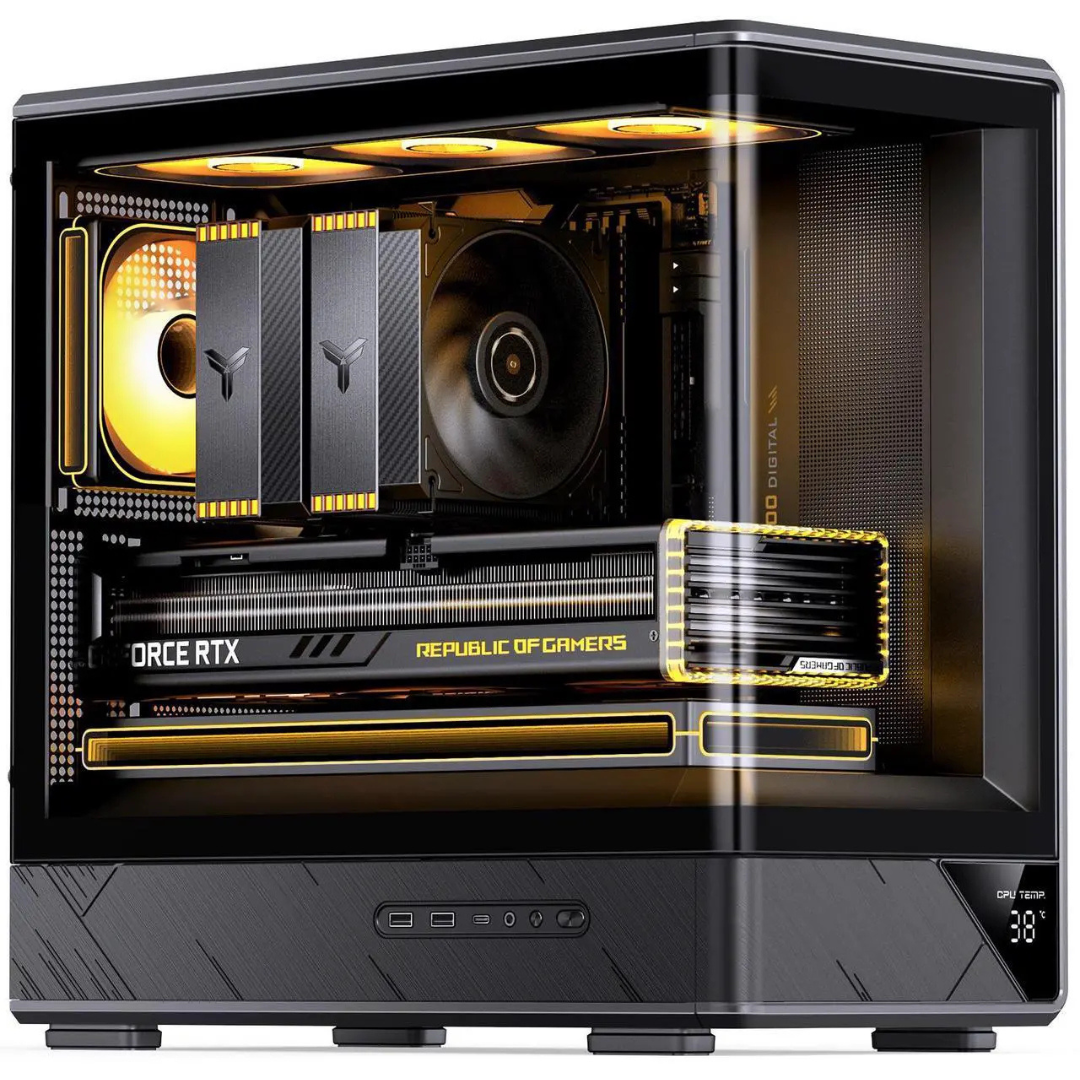 D200 BLACK Micro ATX PC Curved One-piece Glass Desktop Case