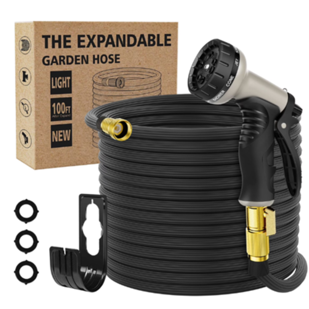 100ft Flexible Garden Hose with Nozzle
