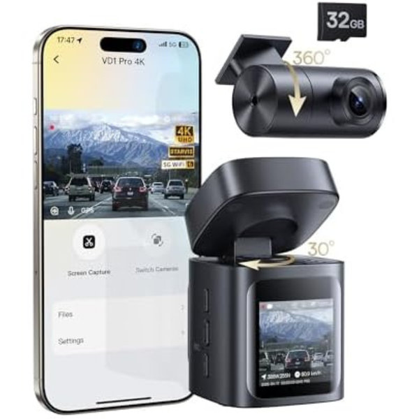 Baseus VD1 Pro Solar Dash Cam Front (4K) and Rear (1080p) Dash Camera