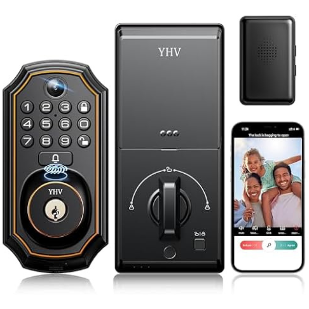 Keyless Smart Deadbolt Lock with Fingerprint, Keypad & Camera