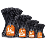 400-Pack Assorted Sizes (4"+6"+8"+12") UV Resistant Zip Wire Ties