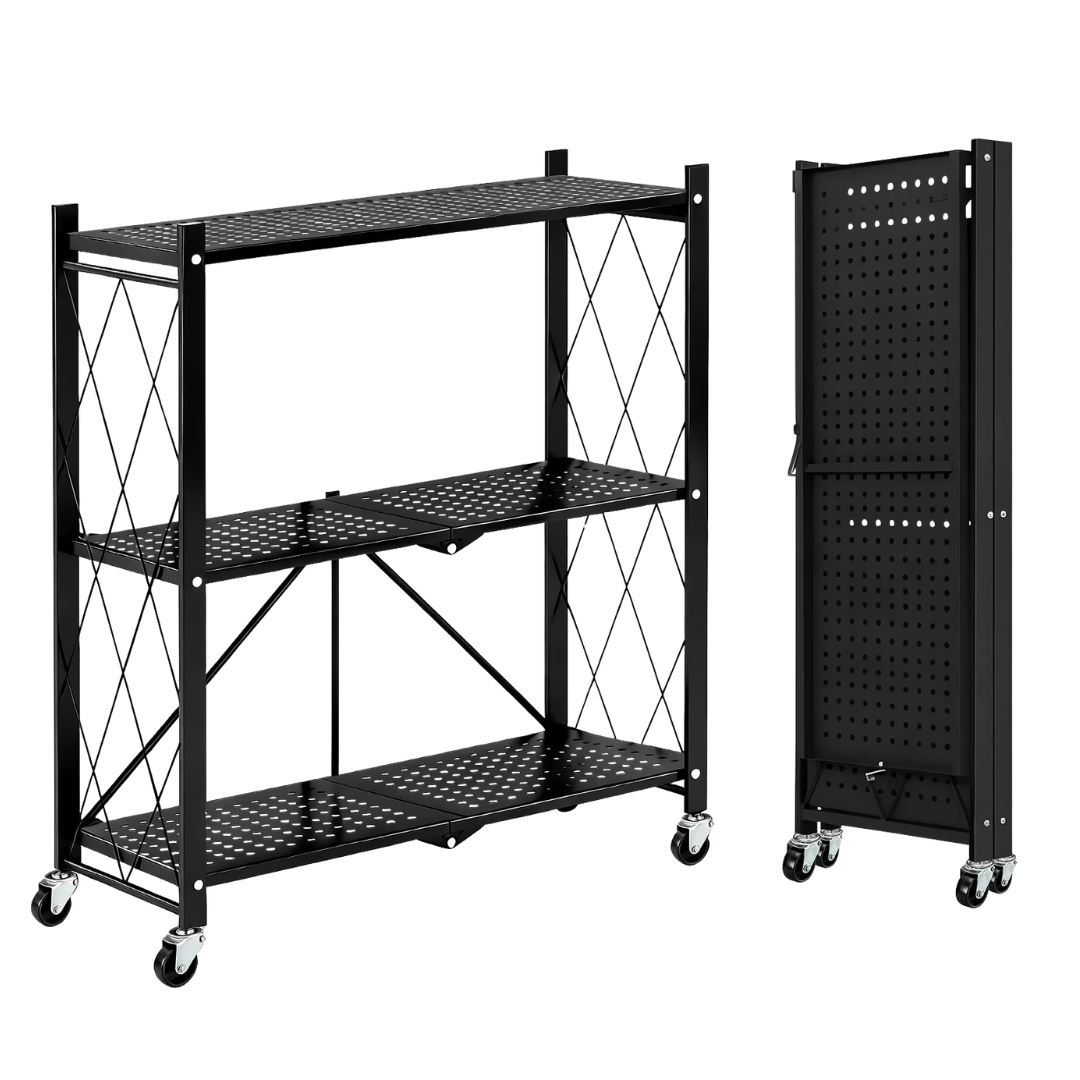 Taimasi 3-Tier Foldable Metal Storage Shelf With Wheels