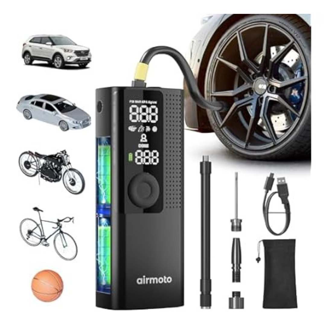 Airmoto Tire Inflator Portable Air Compressor Pump With LED Light