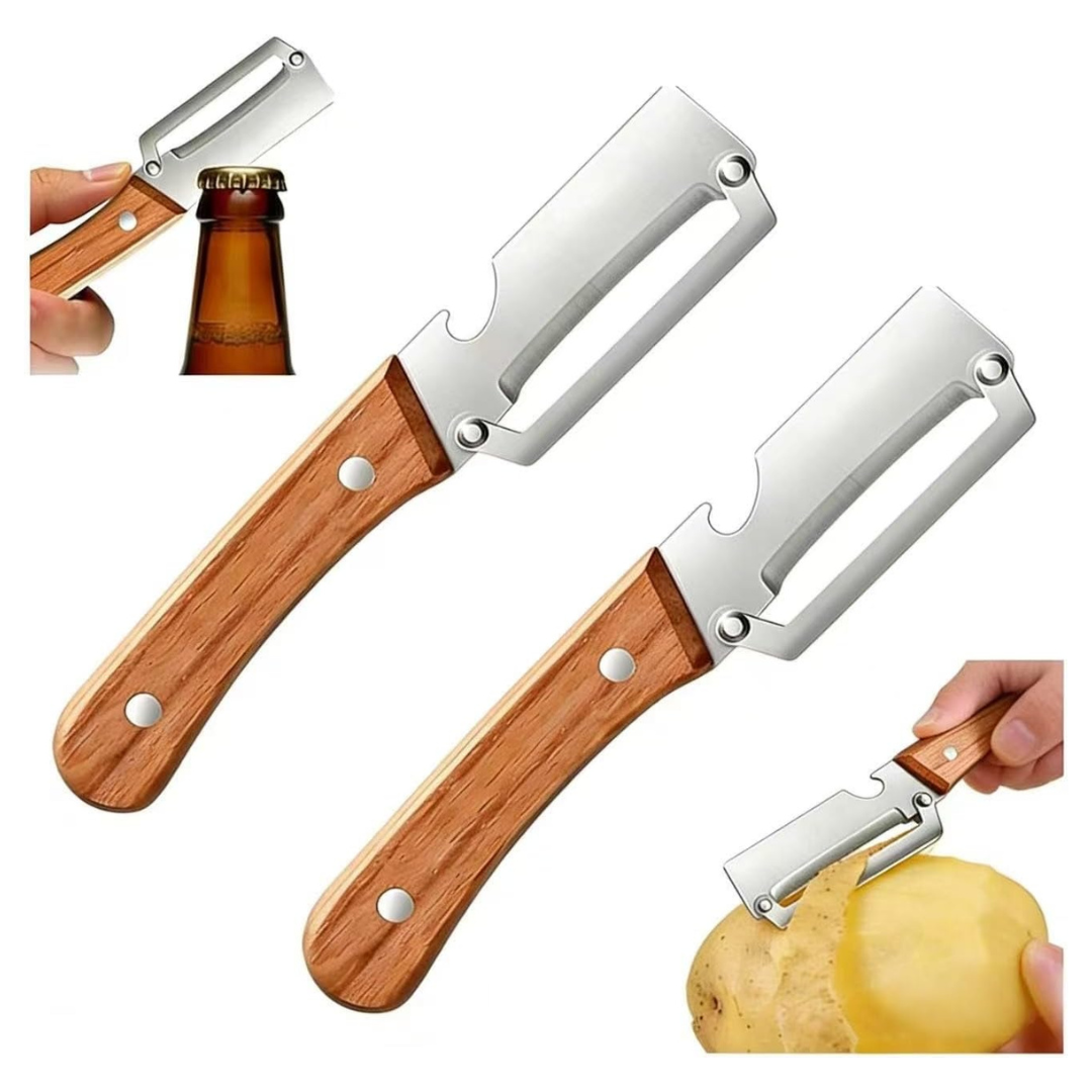 Premium Vegetable Peeler With Wooden Handle And Bottle Opener