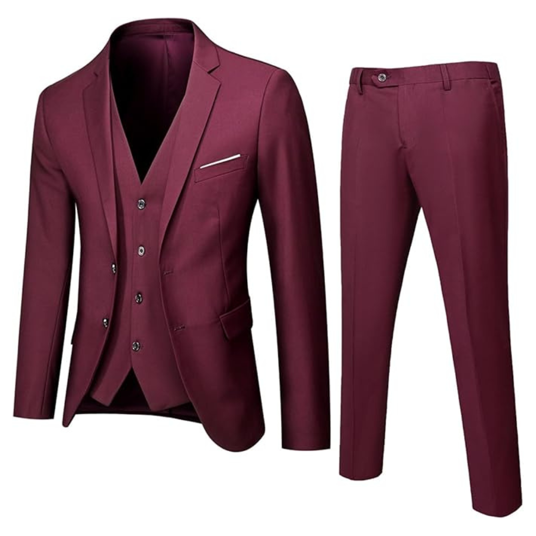 3-Piece Men's Suit Solid Blazer Jacket Vest And Pants Tuxedo Set