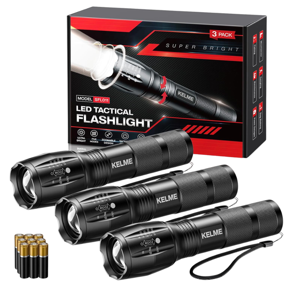 3-Pack KELME Handheld Battery Powered LED Flash Light (Batteries Included)