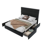 Mercer41 Platform Storage Bed W/Wooden Slats & Velvet Upholstered Headboard