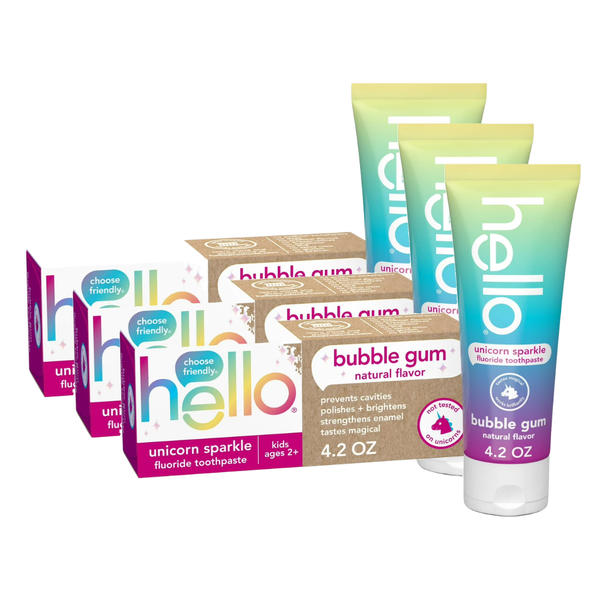 3-Pack 4.2 oz Hello Kids Unicorn Sparkle Fluoride Toothpaste