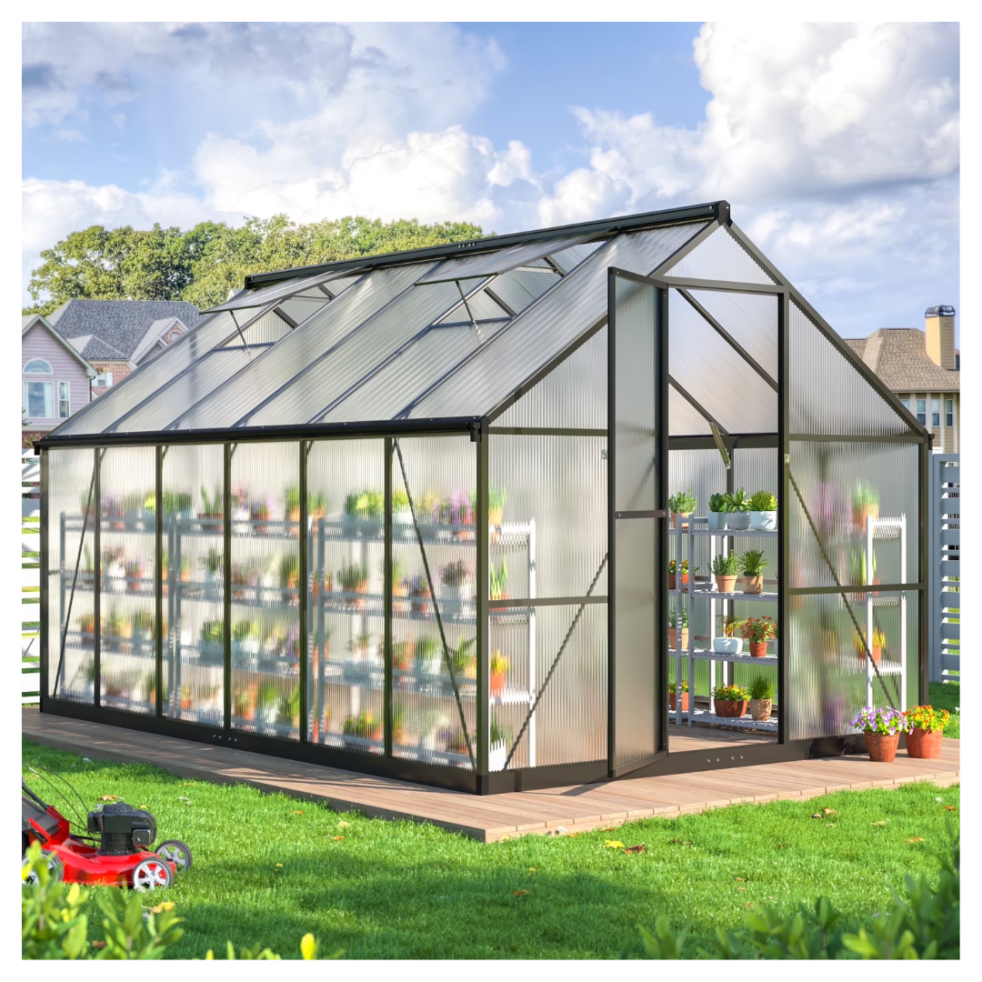 Walk-in 12' X 8' Polycarbonate Greenhouse With Aluminum Frame