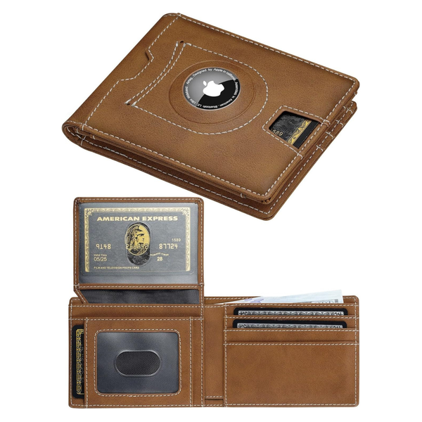 Rfid Blocking Minimalist Leather Wallet W/ AirTag Holder & 2 ID Windows (Various)