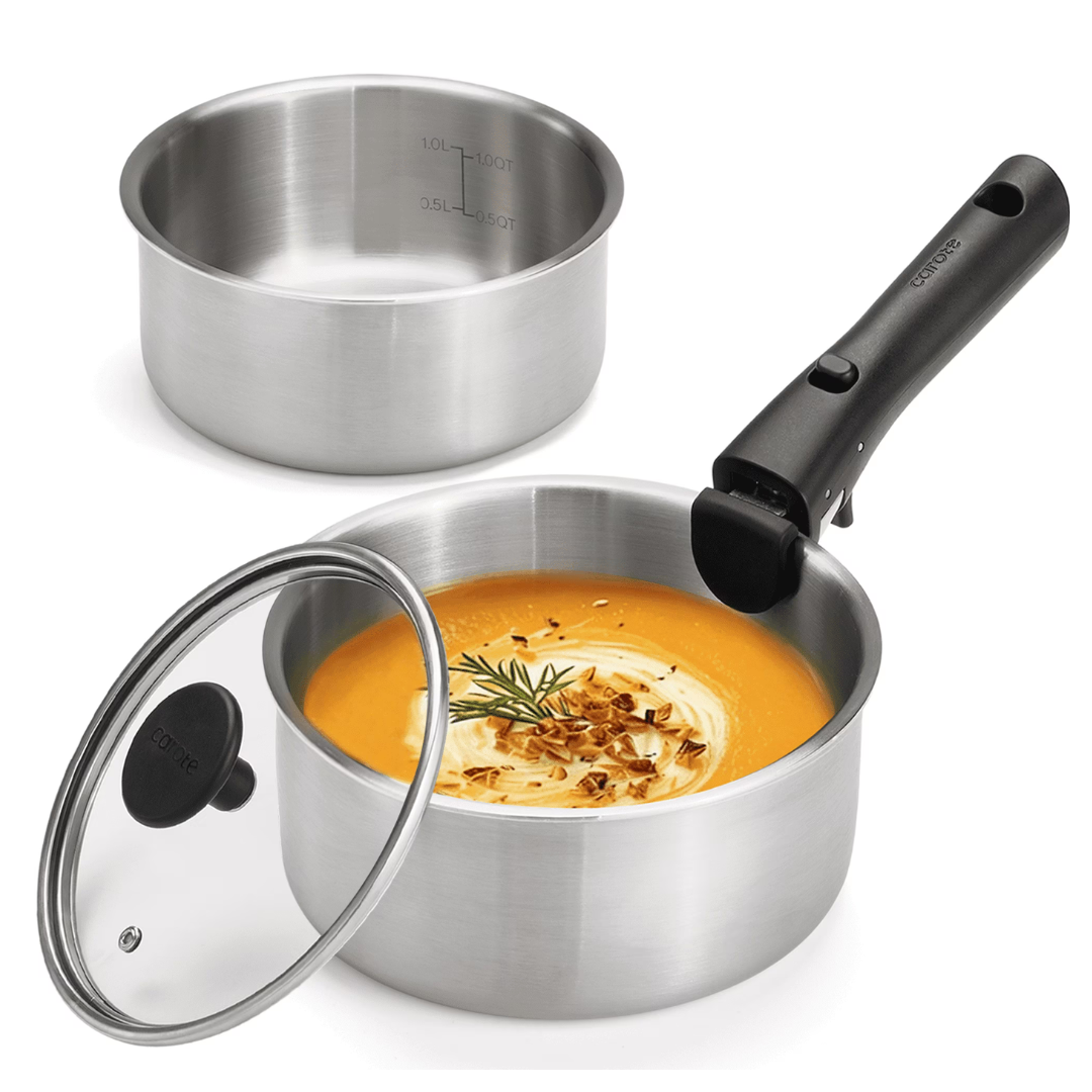 4-Piece Carote Stainless Steel Saucepan Set With Detachable Handle