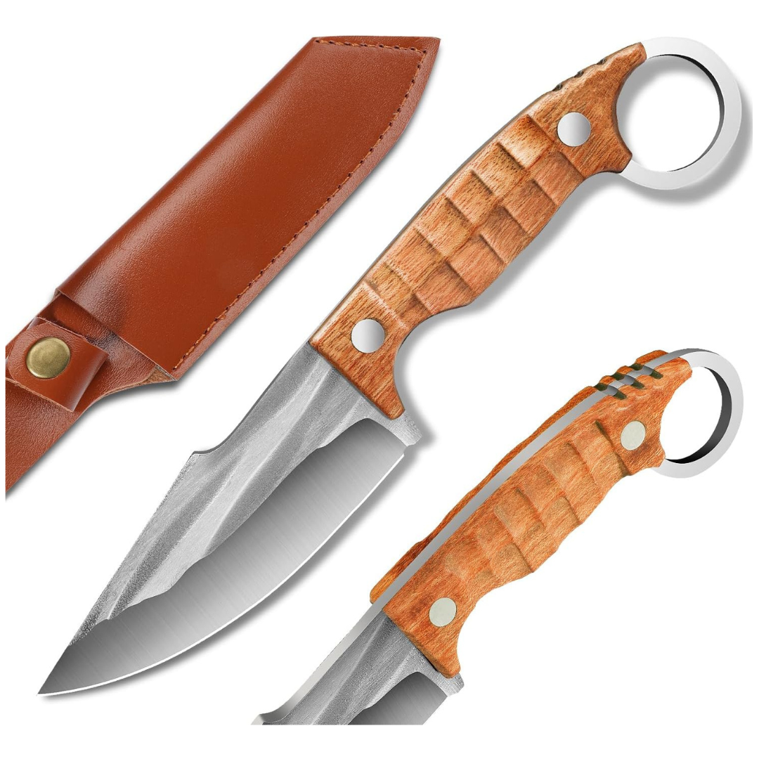 Fixed-Blade Full-Tang Bushcraft Knife With Rosewood Handle