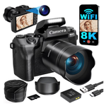 8K 64MP 4" Touch Dual-Lens WiFi Digital Camera W/ 16X Zoom & 32GB Card