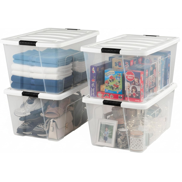 4-Pack IRIS USA 94 Qt Stackable Plastic Storage Bins With Lids