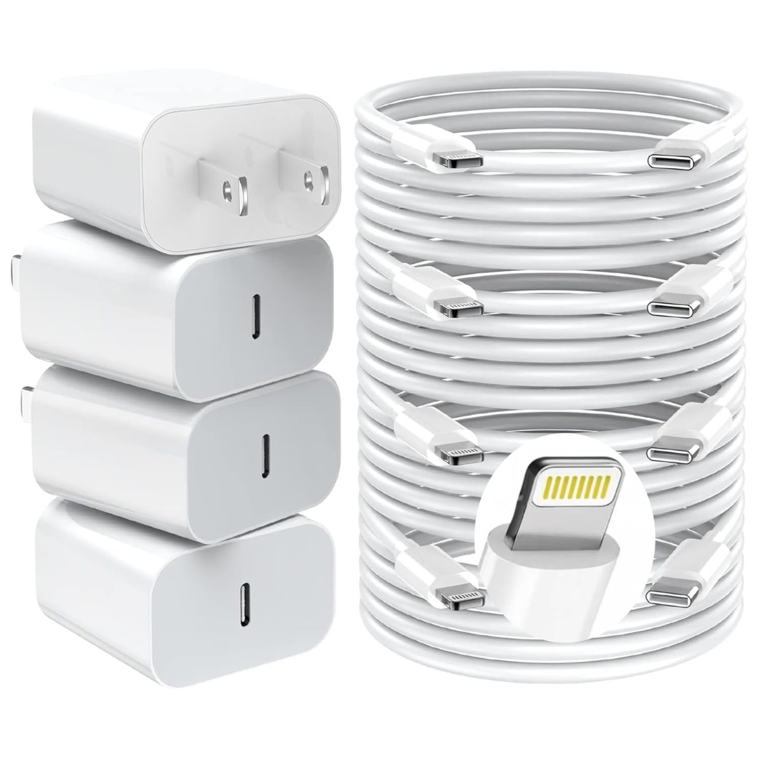 4-Pack 20W PD USB-C Charger Adapter W/ 6Ft Charging Cable