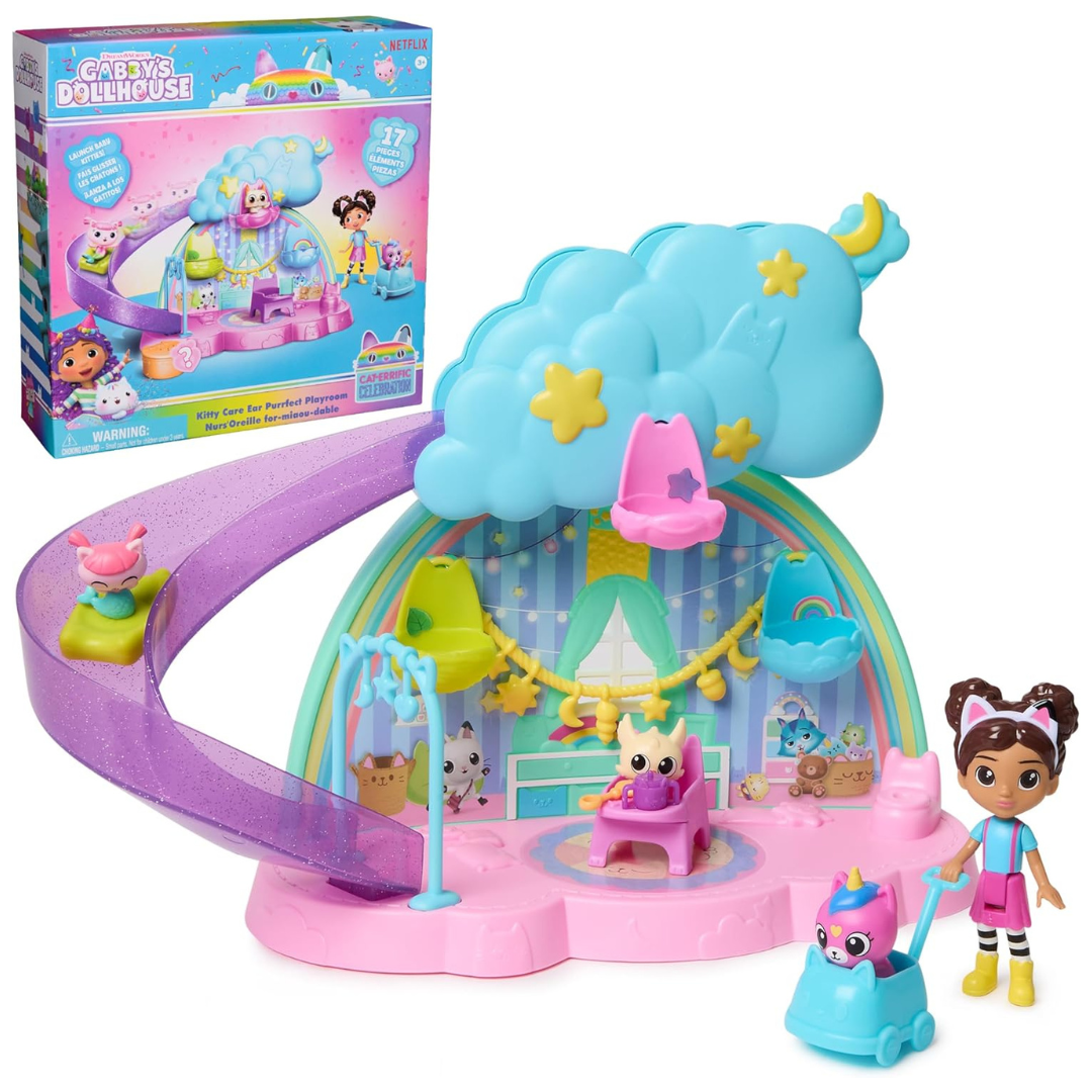 17-Piece Gabby's Dollhouse Kitty Care Ear Purrfect Playroom Playset