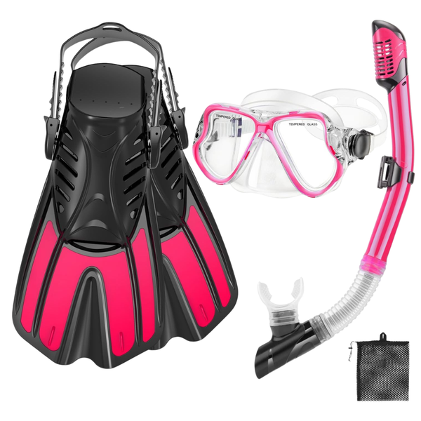 4-in-1 Adults Snorkeling Gear Set With Fins (2 Colors)