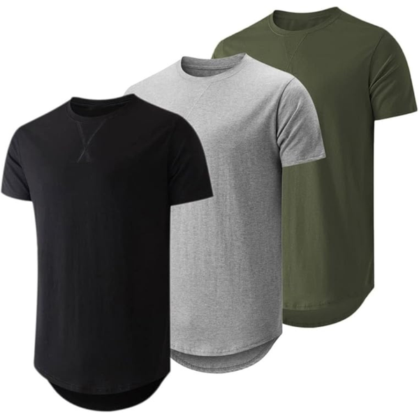 3-Pack JMIERR Men's Cotton Hipster Hip Hop Longline Crewneck T-Shirt