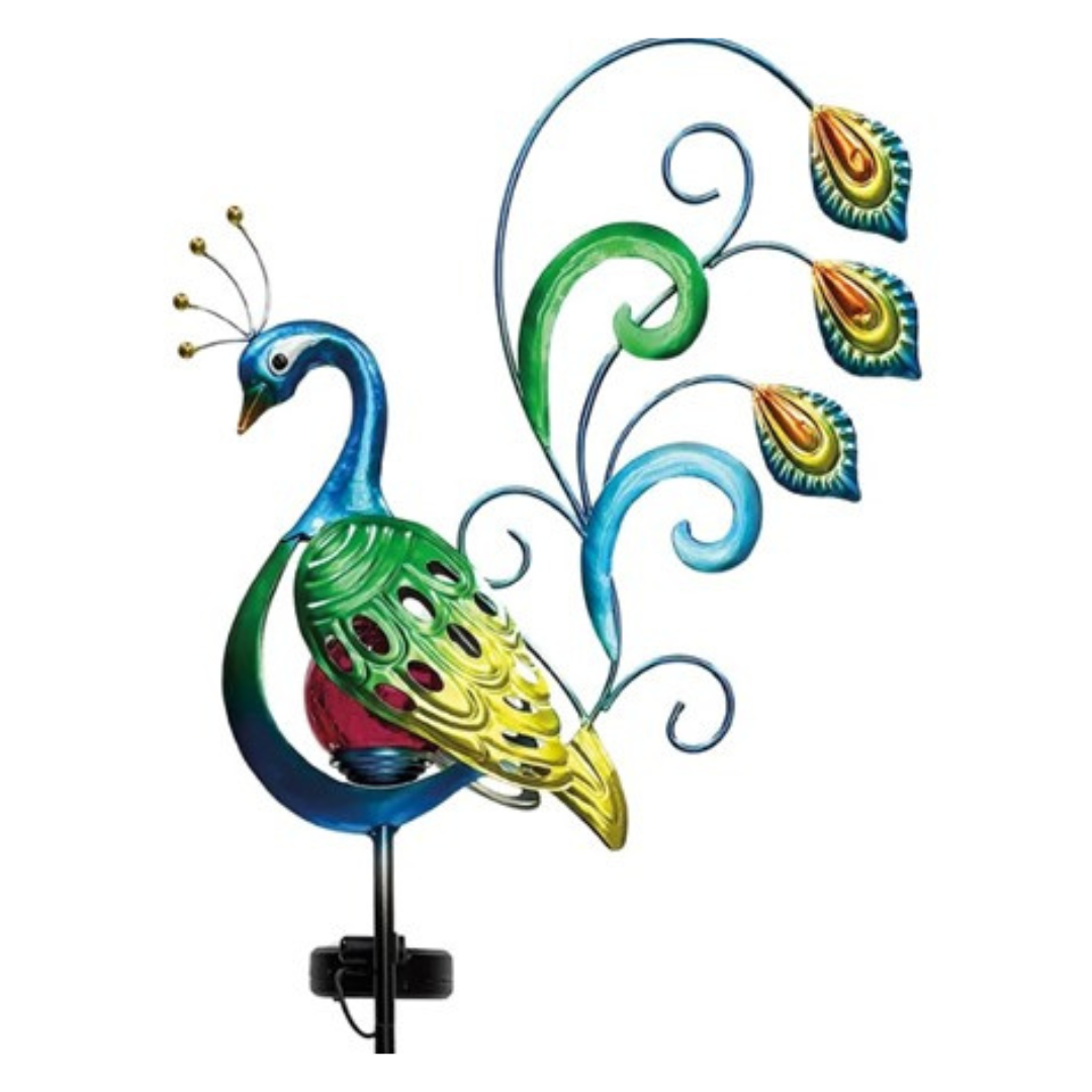 42" Santa's Workshop Inc Solar Iron LED Peacock Stake