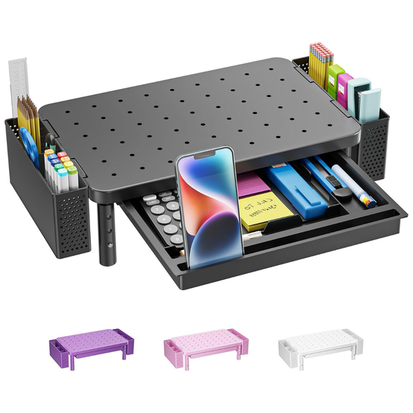 Adjustable Computer Monitor Stand W/ Storage Drawer