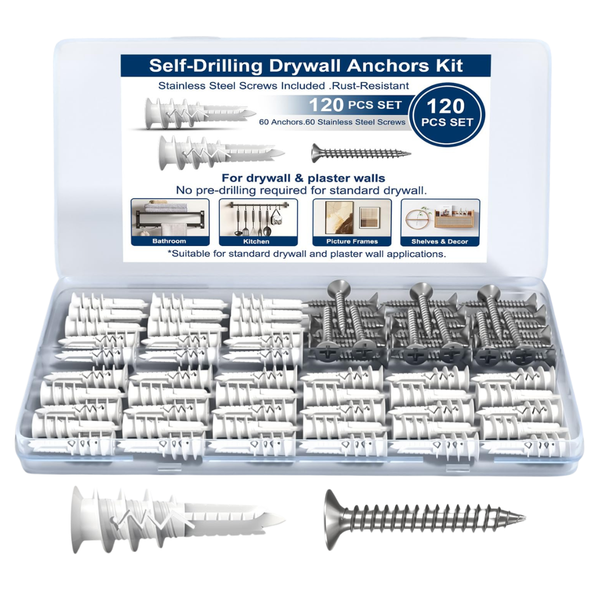 120-Piece Self-Drilling Drywall Anchors And Screws Kit