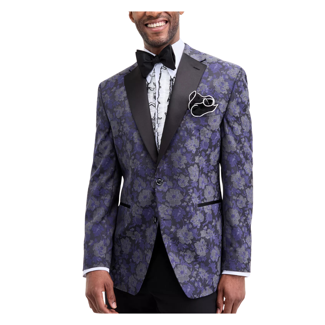 Tayion Collection Men's Classic-Fit Gray & Purple Floral Jacquard Dinner Jacket
