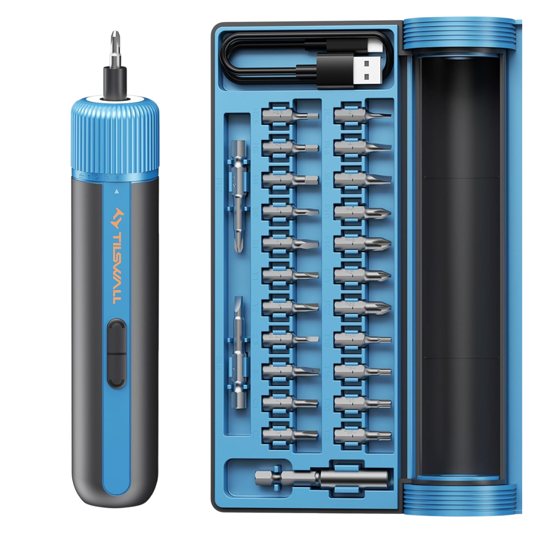 Tilswall 4V Electric Cordless Screwdriver With 25pc S2 Steel Bits