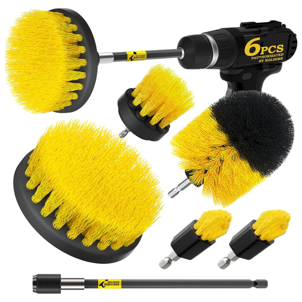 6-Pack Power Scrubber Cleaning Brush Extended Set Yellow
