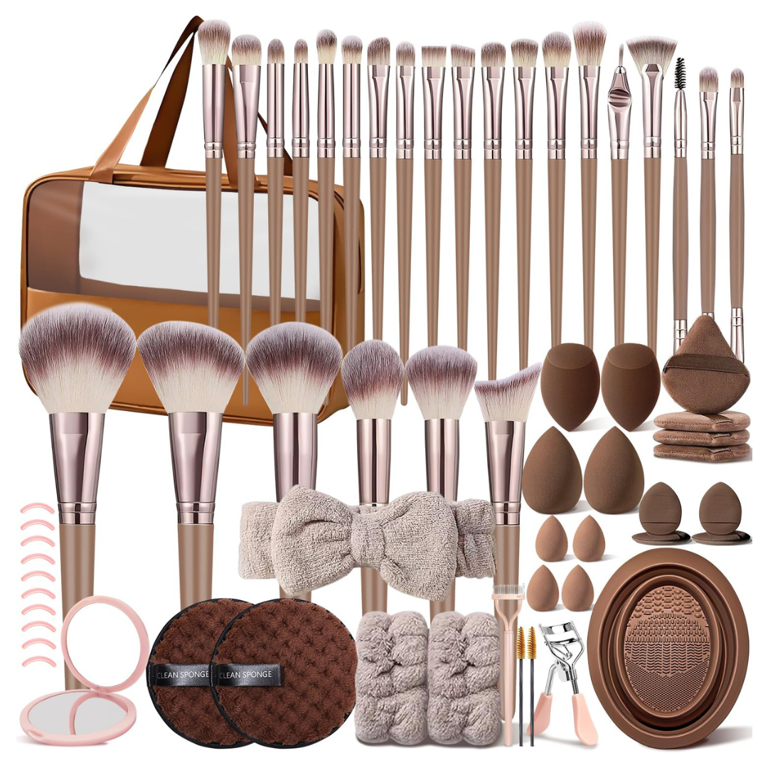 63-Pieces KUORYZAL Brown Makeup Brushes Set