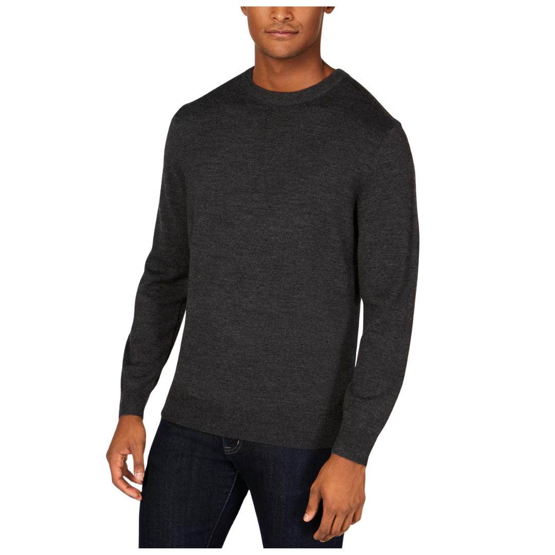 Men's Solid Crew Neck Merino Wool Blend Sweater