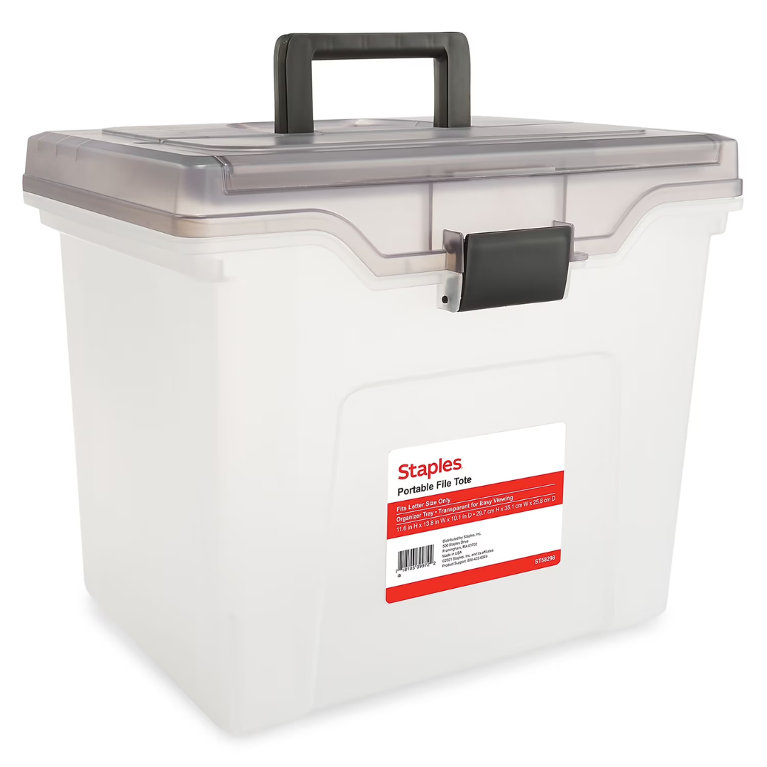 Staples Portable File Box Tote, Letter Size