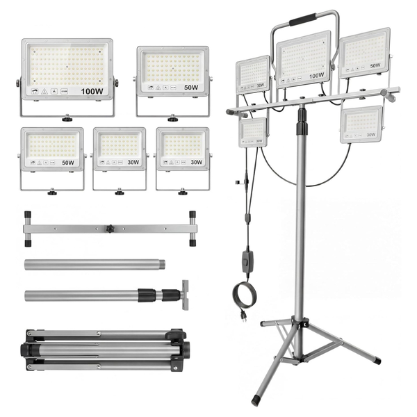 Portable 31000-Lumen 5 Head LED Work Light With Tripod Stand
