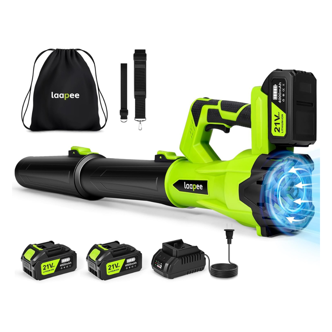 Laapee 680 CFM Cordless Leaf Blower With (2) 4Ah Batteries & Charger