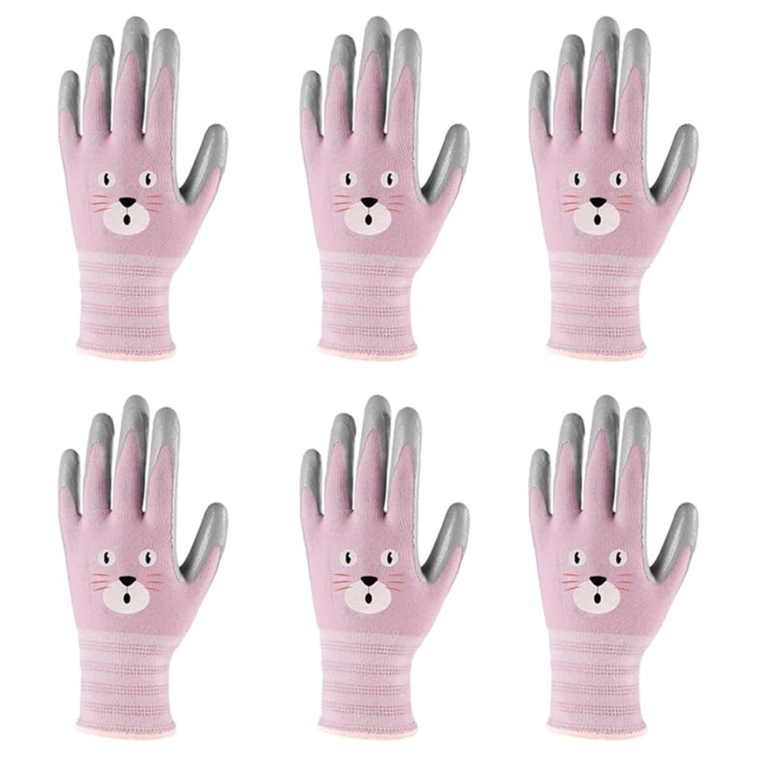 6-Count Kids Seamless Knitted Nylon Gardening Gloves