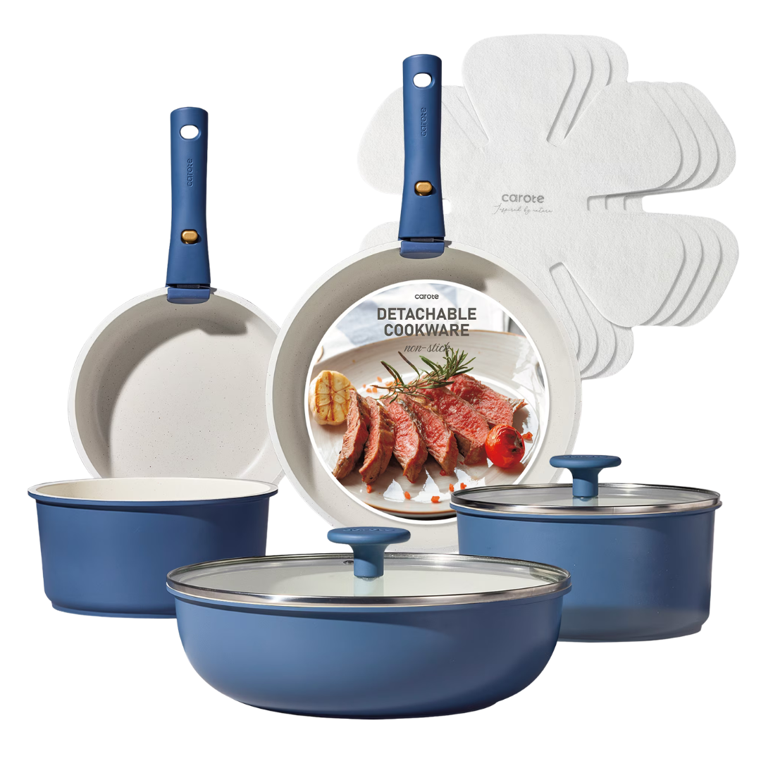 13-Piece Carote Nonstick Cookware Set With Detachable Handles
