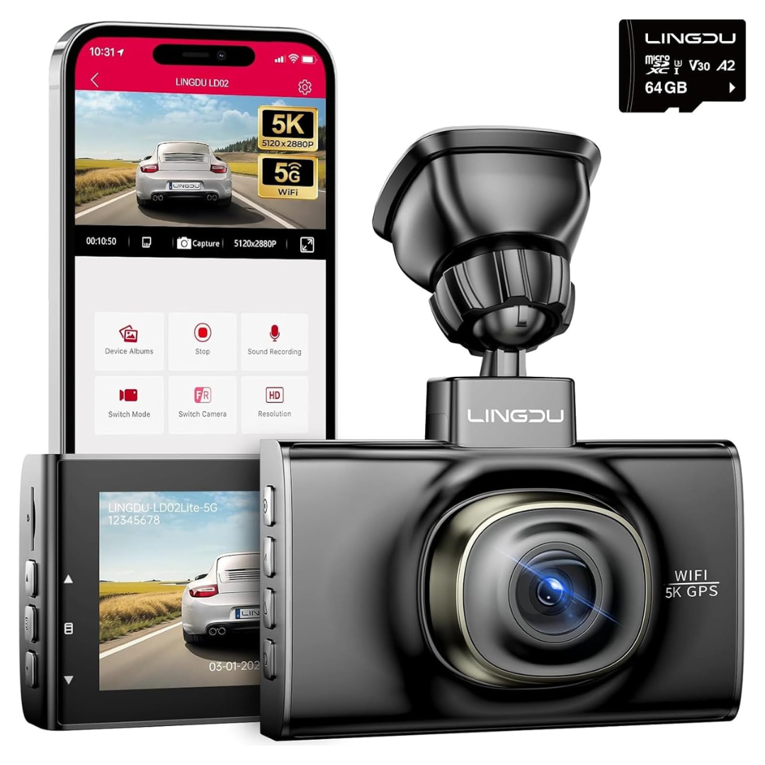 5K 5G 3" IPS Screen WiFi Front Dash Cam With Free 64GB SD Card