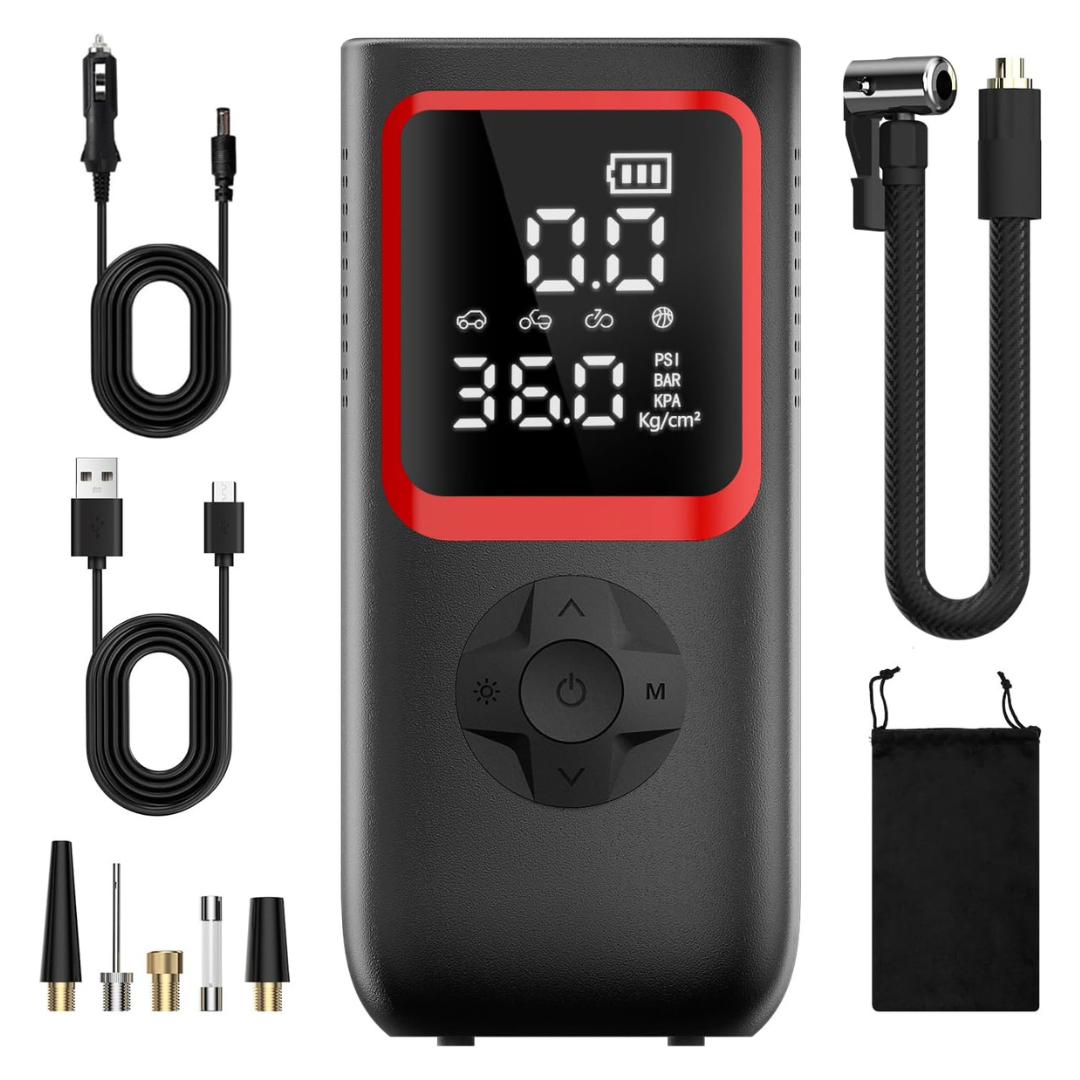 150 PSI Portable Tire Inflator Air Compressor W/ Pressure Gauge & LED Light