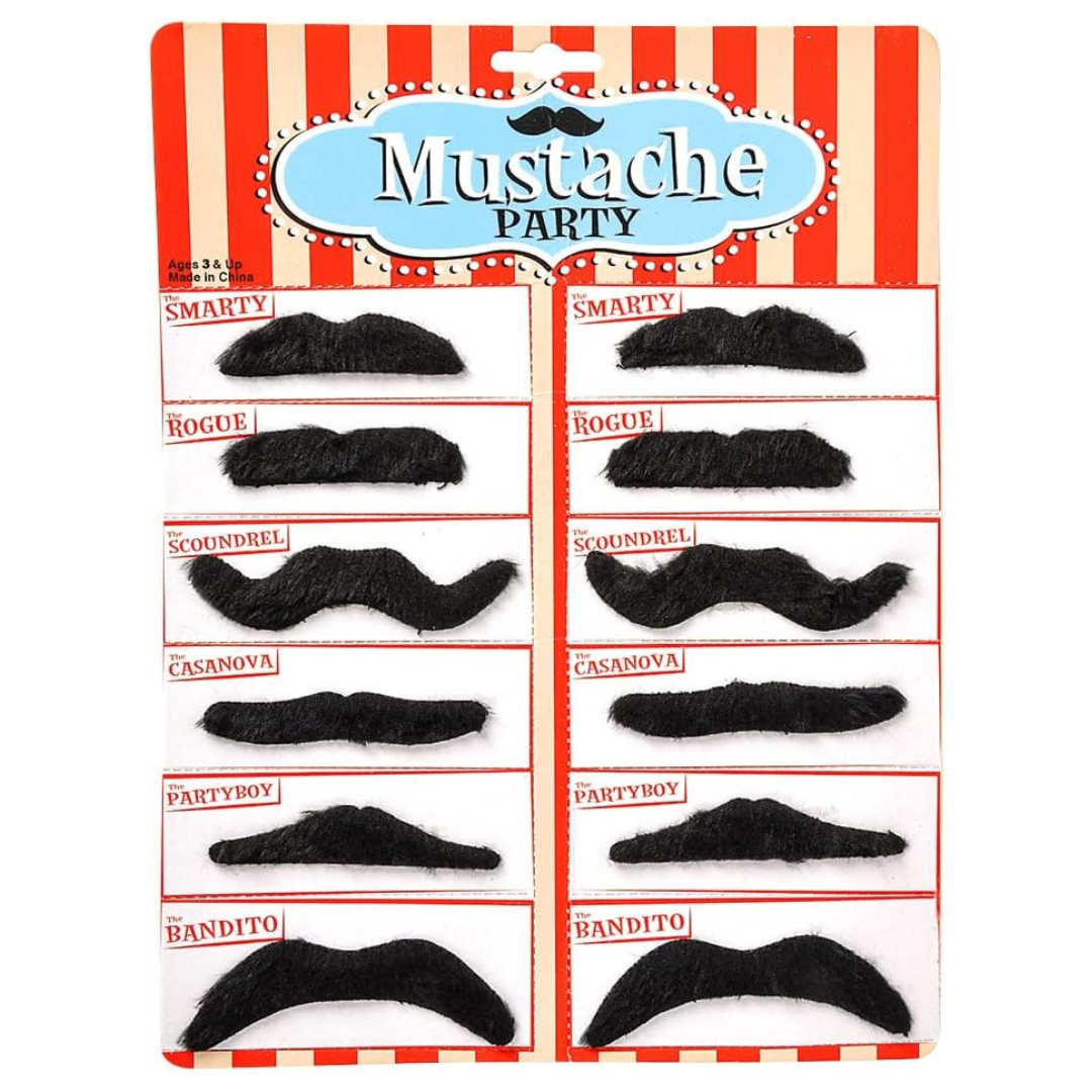 12-Pack Road Island Novelty 3.5" Black Fake Mustaches