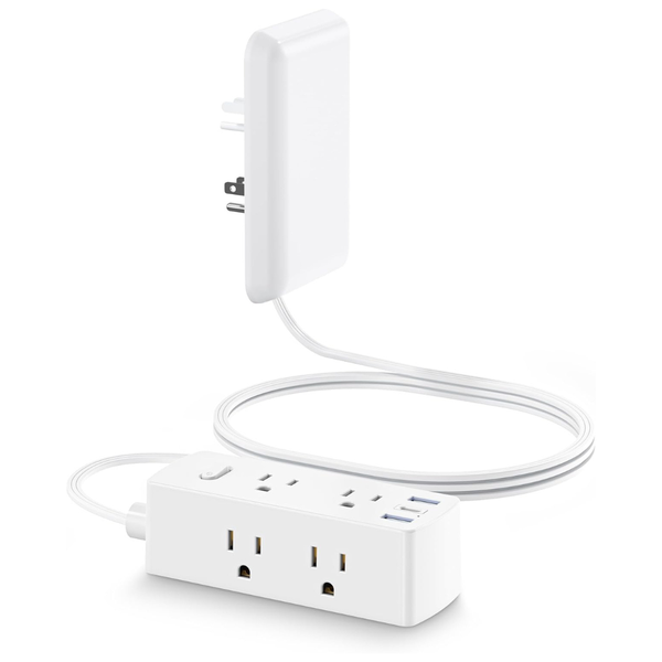 5FT Flat Extension Cord With 6 Outlets And 3 USB Ports