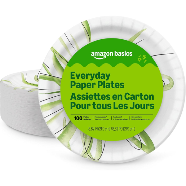 100-Count 8.62" Amazon Basics Disposable Everyday Paper Plates