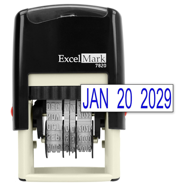 ExcelMark Self-Inking Rubber Date Stamp (Blue Ink)