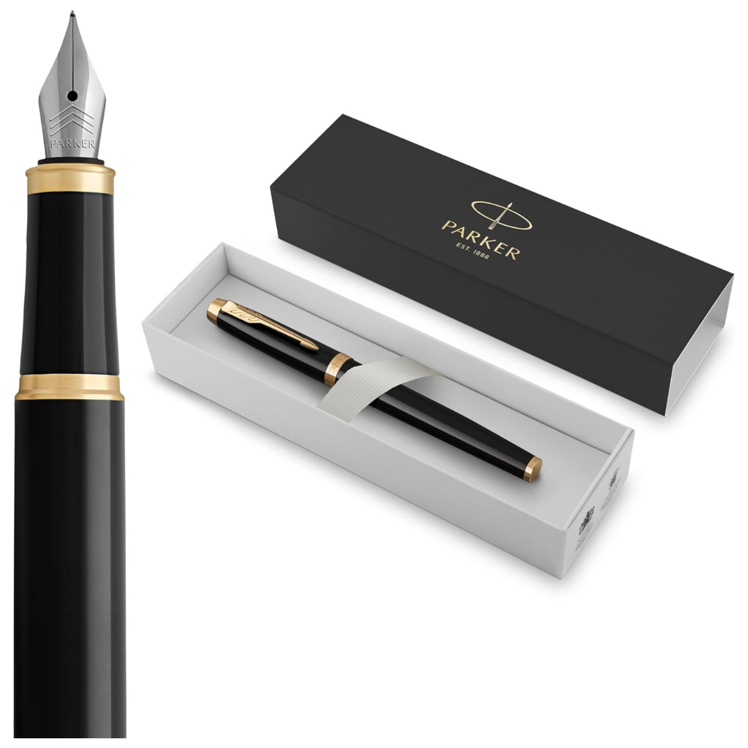 Parker IM Black Lacquer Fountain Pen With Gold Trim