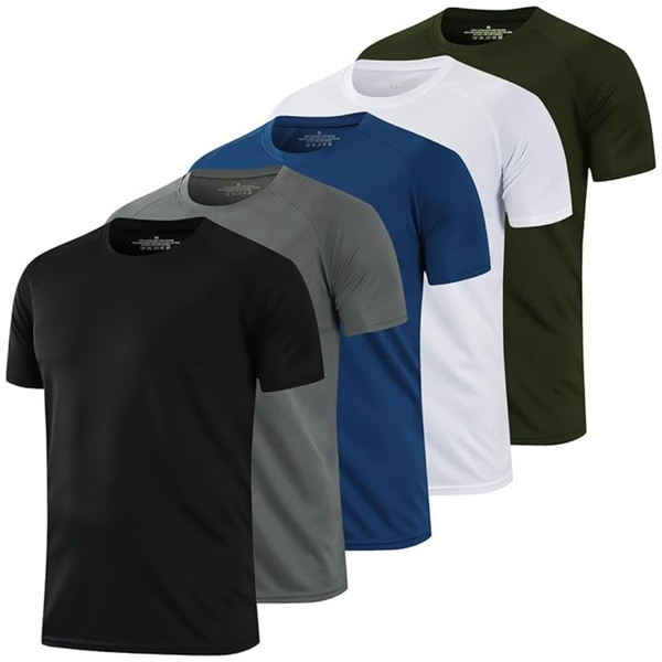 5-Pack Men's Dry Fit Wicking Athletic Breathable Shirt