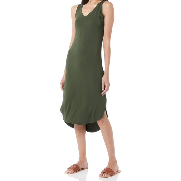 Amazon Essentials Women's Jersey Sleeveless V Neck Midi Dress