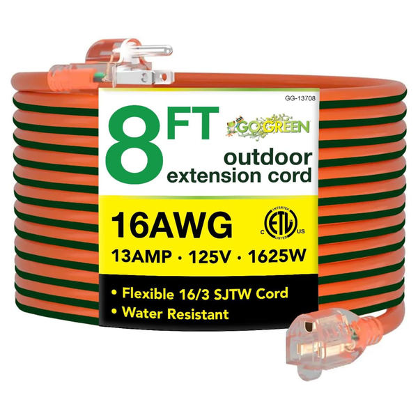 8 Ft Go Green Power Inc. GG-13708 16/3 Heavy Duty Extension Cord