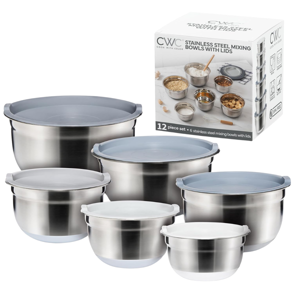 6-Piece Stainless Steel Mixing Bowls Set With Lids